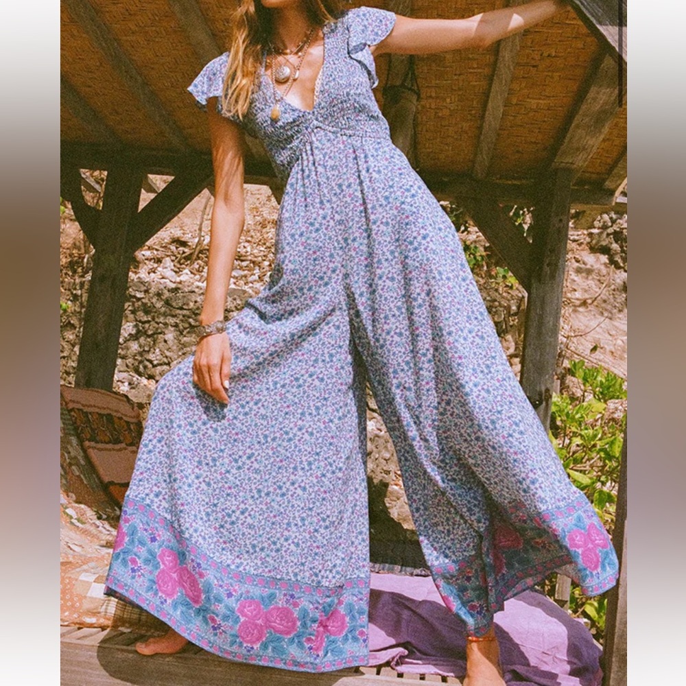 Spell Love Jetty Shirred Jumpsuit in Blue Nirvana - Picture 1 of 10